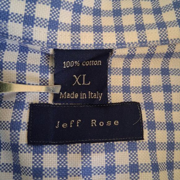 Jeff Rose Made In Italy Men's Blue & White Gingham Button Down Dress Shirt XL - Picture 4 of 11